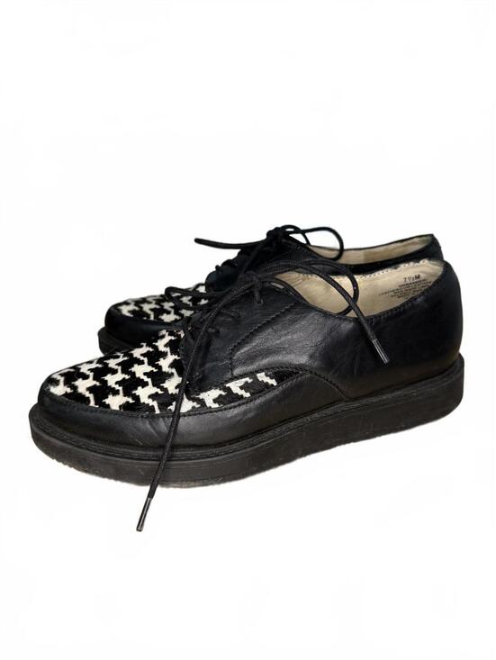 Nine West Shoes - Vintage Nine West Leather Shoes Size 7.5 Black Houndstooth Dressy Retro Preppy